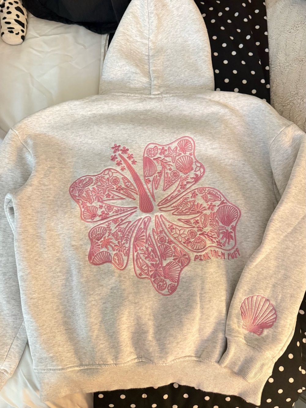 Pink Palm Puff Gray Crewneck Hoodie